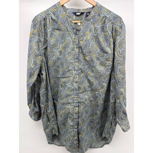 Land's End Women's 2X Paisley Button Down Tunic Top Mock Neck Has Pockets - Picture 1 of 8
